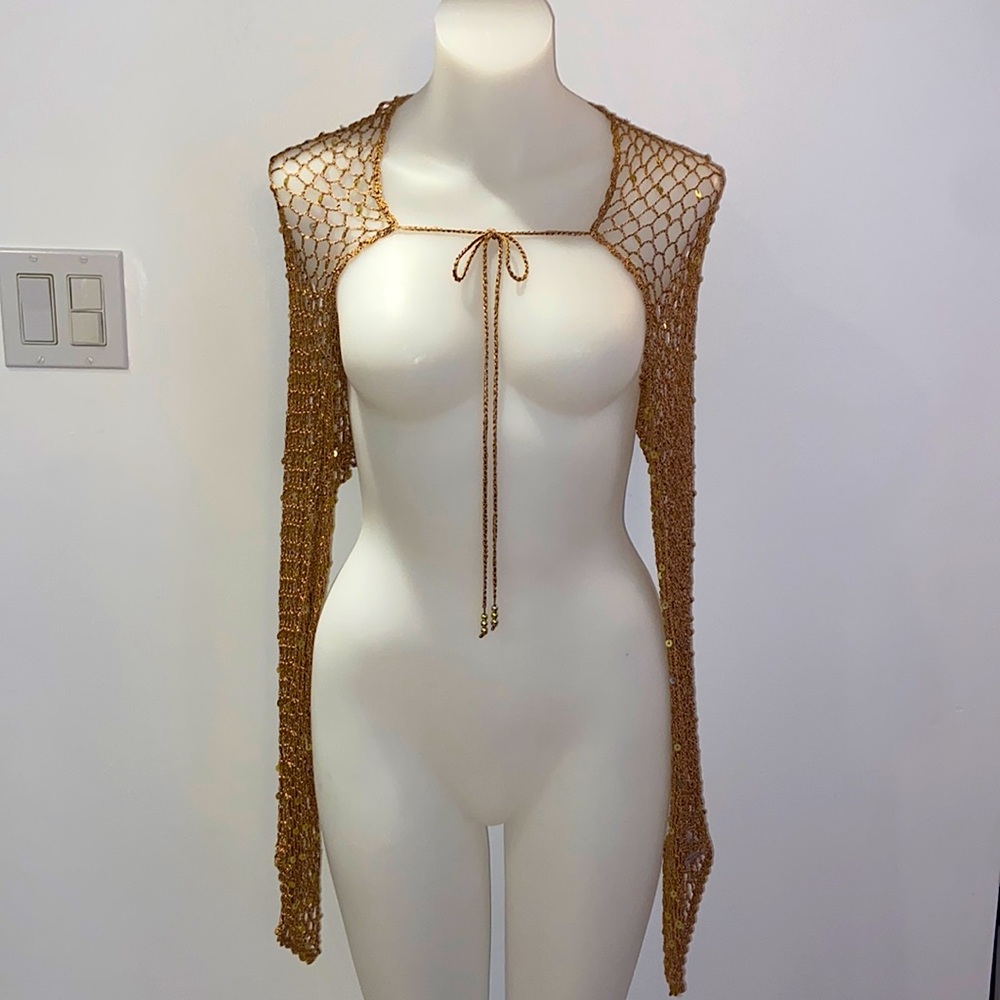NWT* Y2K Vintage Gold & Sequin Crochet Bolero